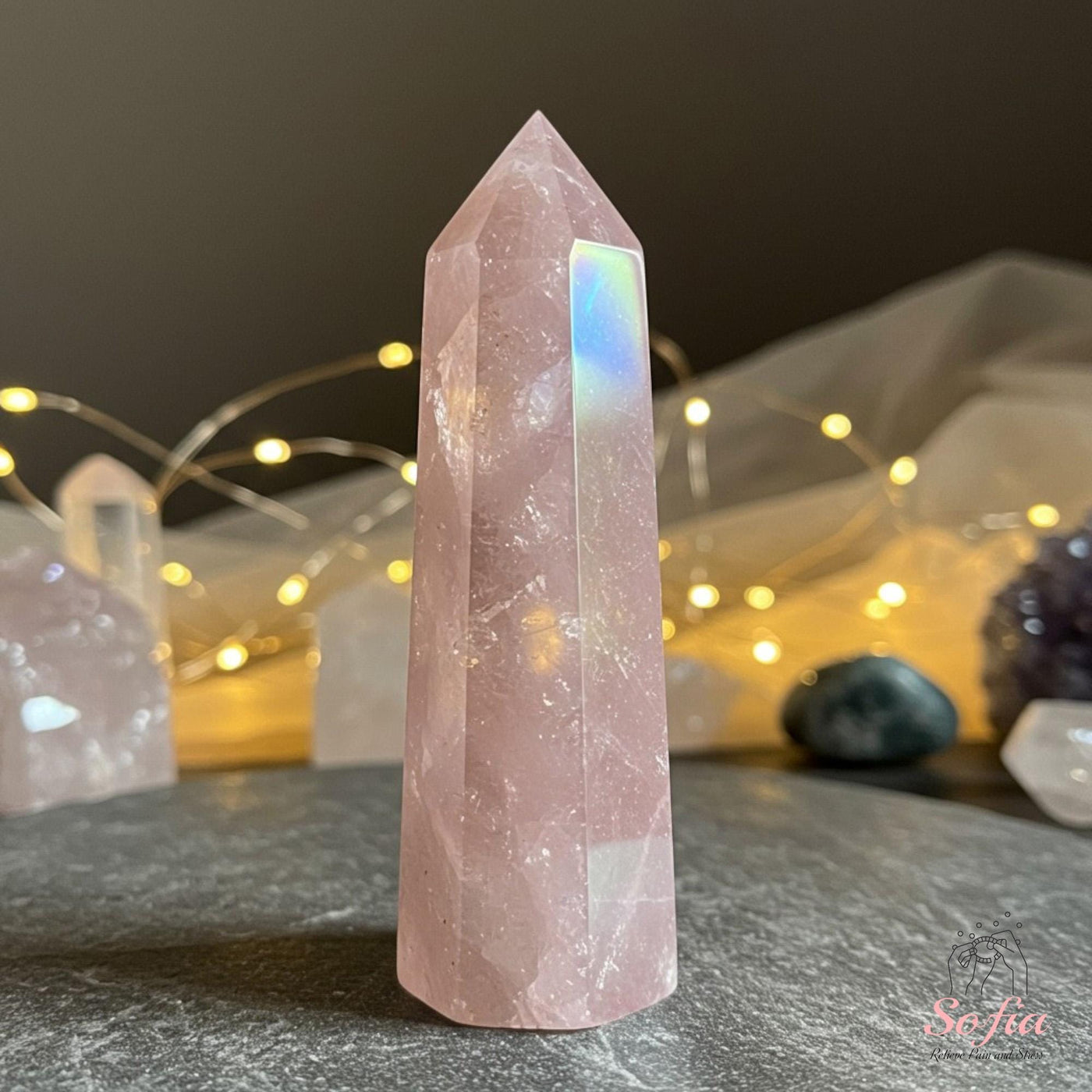 Angel Aura Rose Quartz Crystal Tower | Crystal Stone Decor