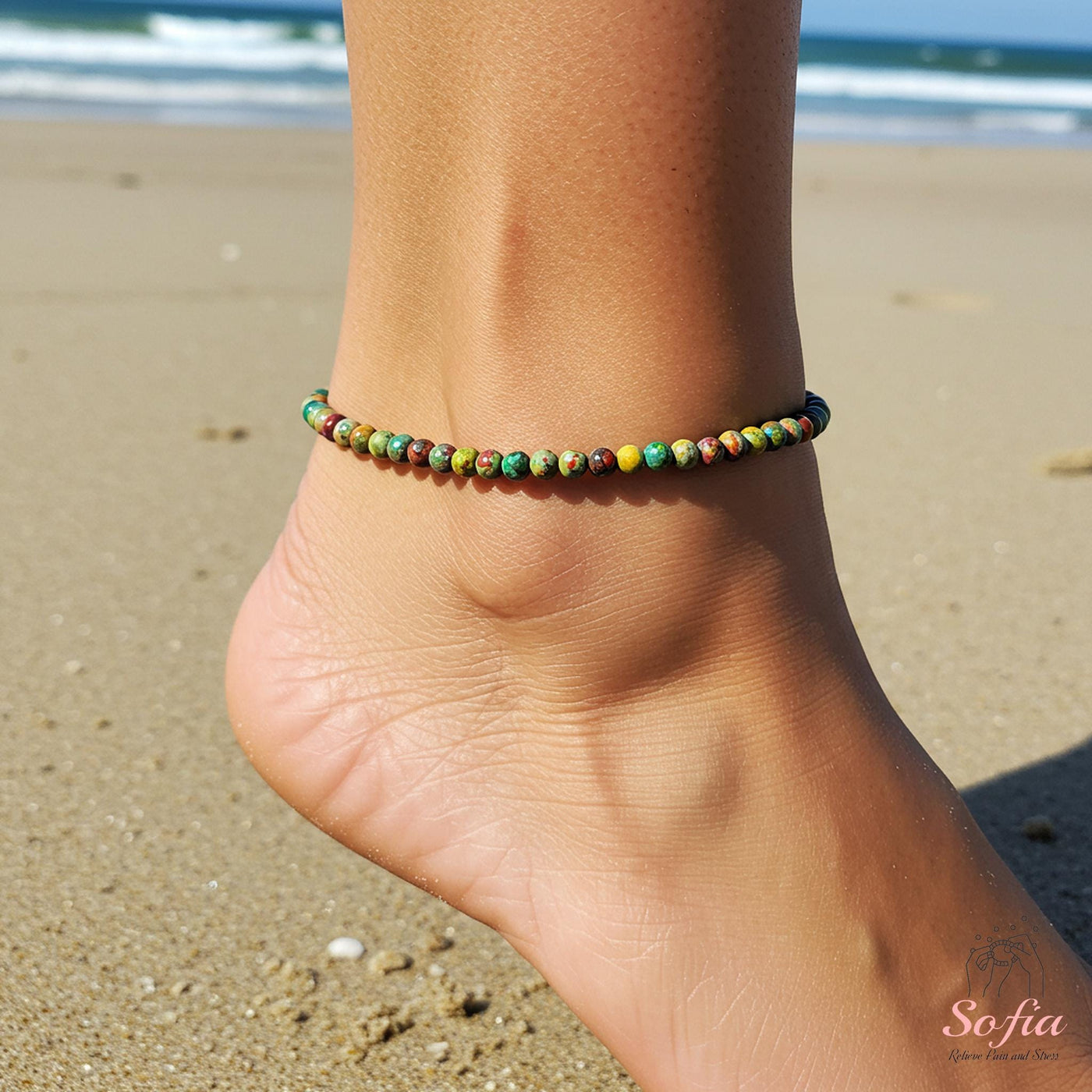 Floral Jasper Anklet | 4MM Polished Beads | Dainty Summer Styling Accessories