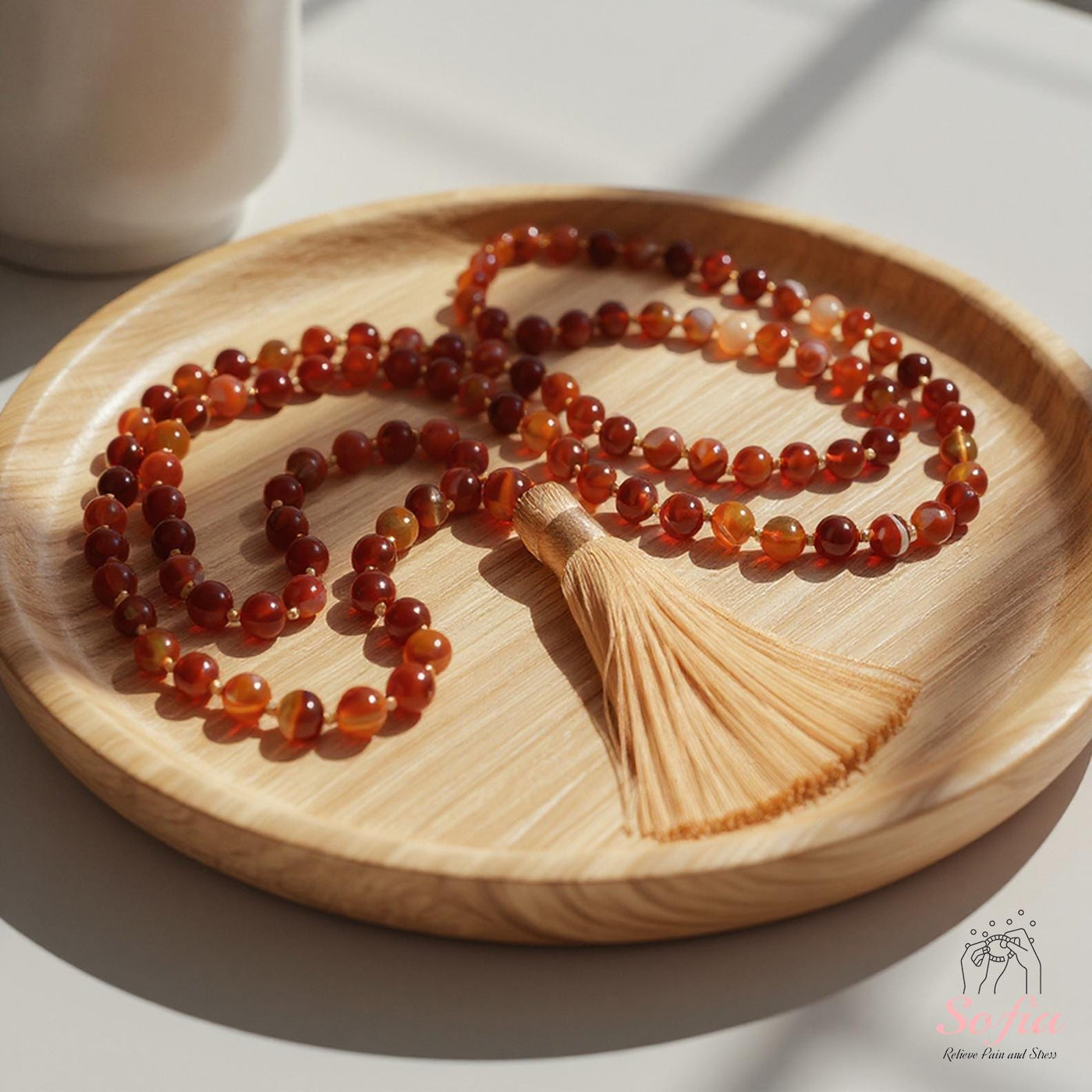 Red Agate Tassel Necklace | 108 Mala Beads Jewelry