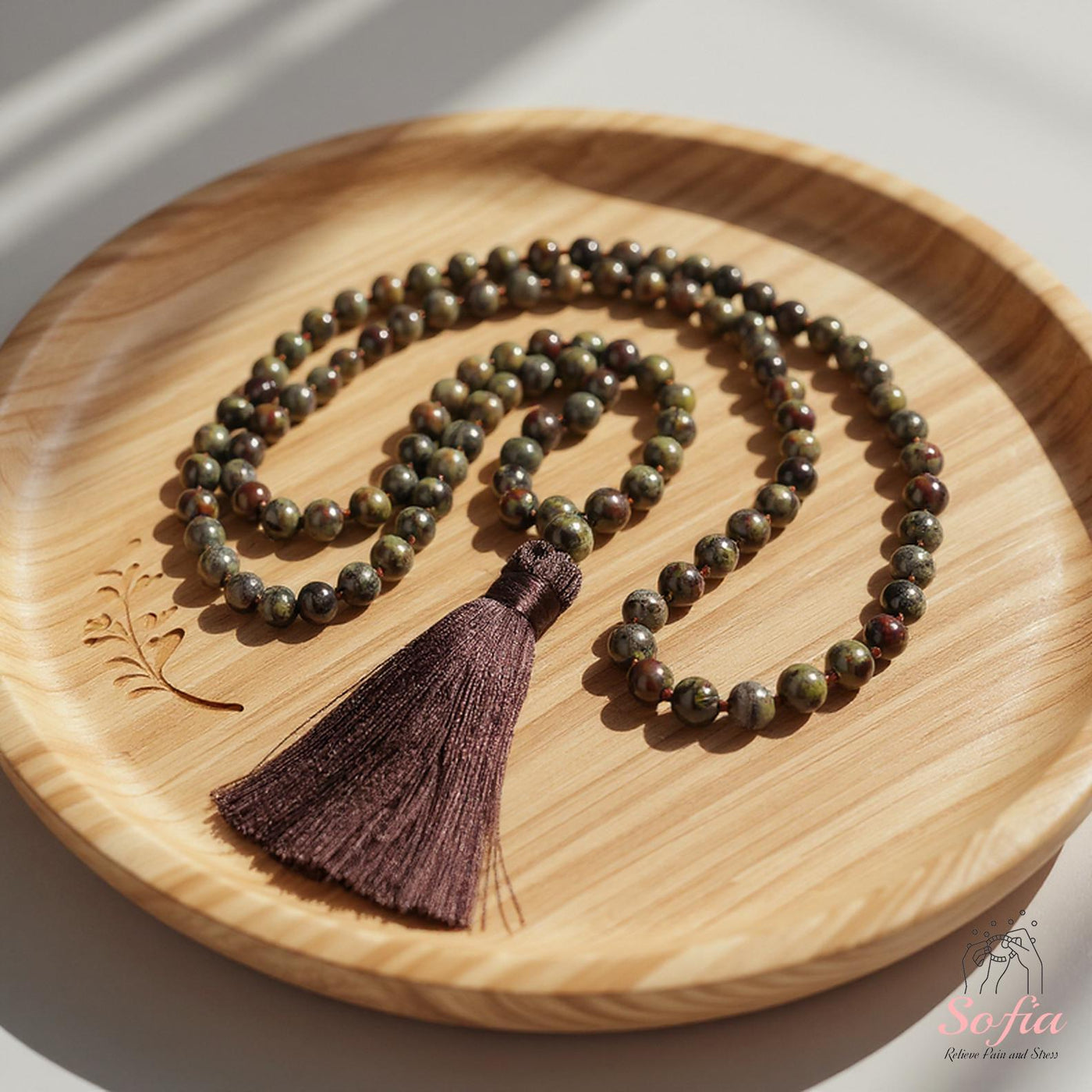 Dragon Bloodstone Tassel Necklace | 108 Mala Beads Jewelry
