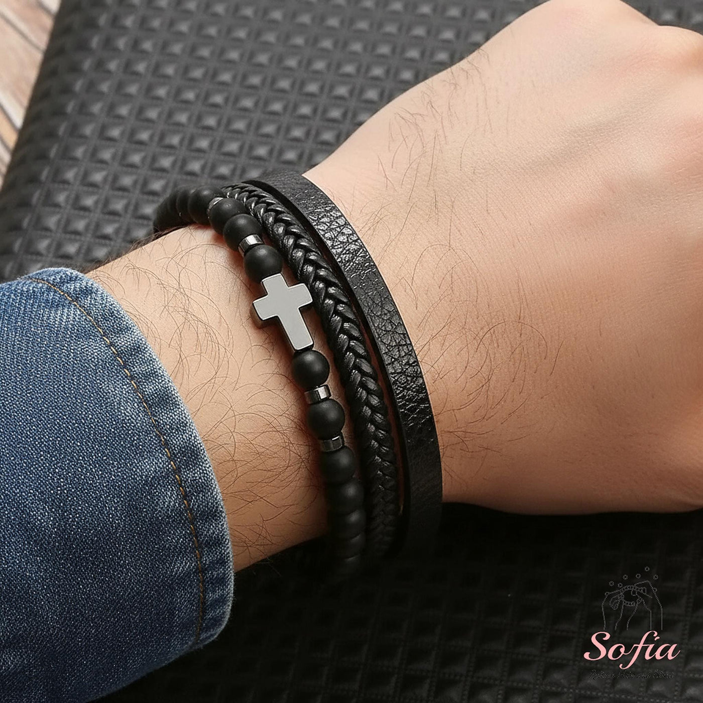 Crystal Leather Cross Bracelet | Magnetic Protection Jewelry