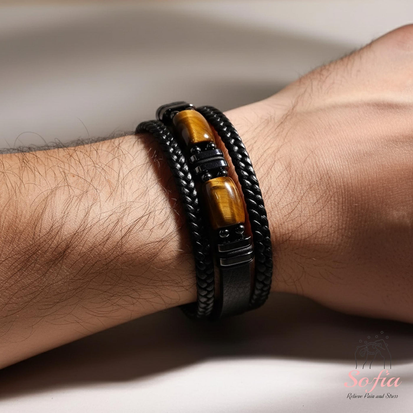 Tigers Eye Leather Bracelet | Protection Jewelry Magnetic