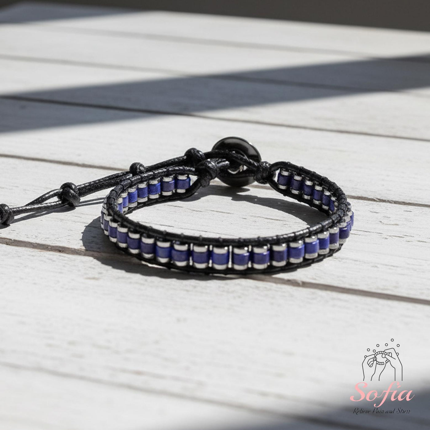 Lapis Lazuli Leather Bracelet | Beaded Crystal Jewelry