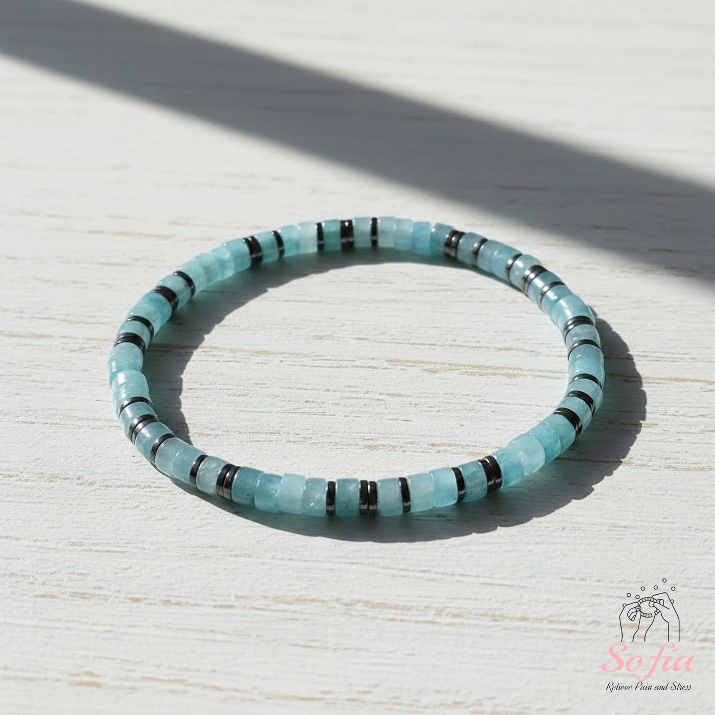 Aquamarine Stretchy Bracelet | Layering Gemstone Heishi Beaded Bracelets