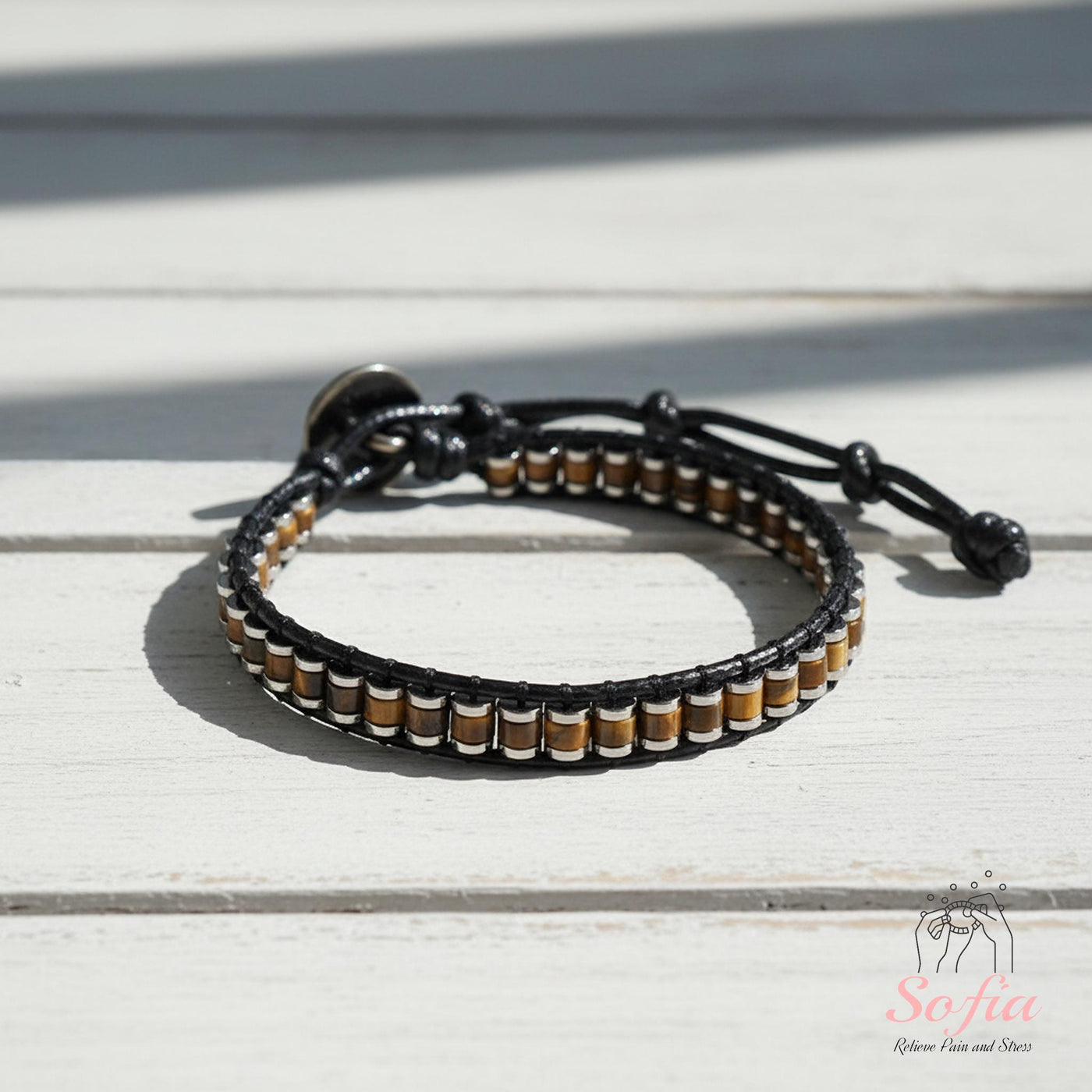 Tigers Eye Leather Bracelet | Beaded Crystal Jewelry