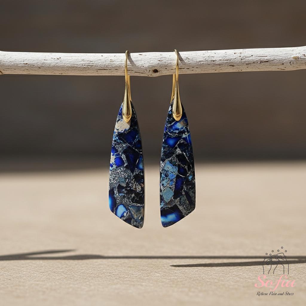 Blue Jasper Earrings | Boho Drop Earring | Crystal Jewelry