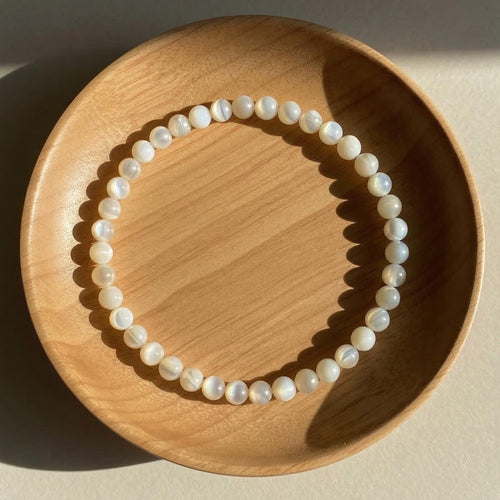 4MM Mother of Pearl Bracelet | Dainty Beaded Crystal Jewelry