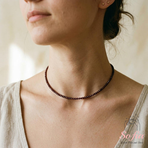 Garnet Choker | Minimalist Dainty Crystal Beaded Necklace