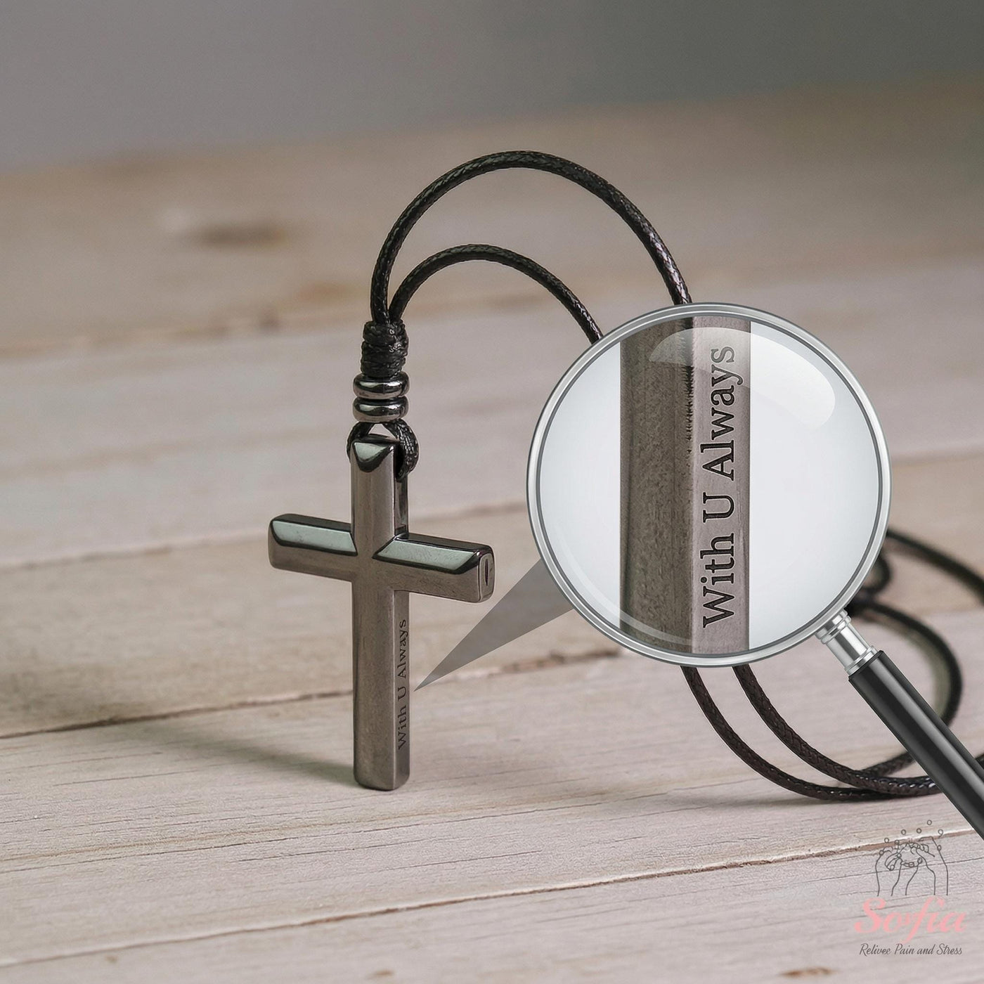 Hematite Cross Necklace | Personalized Engraved Crucifix Pendant
