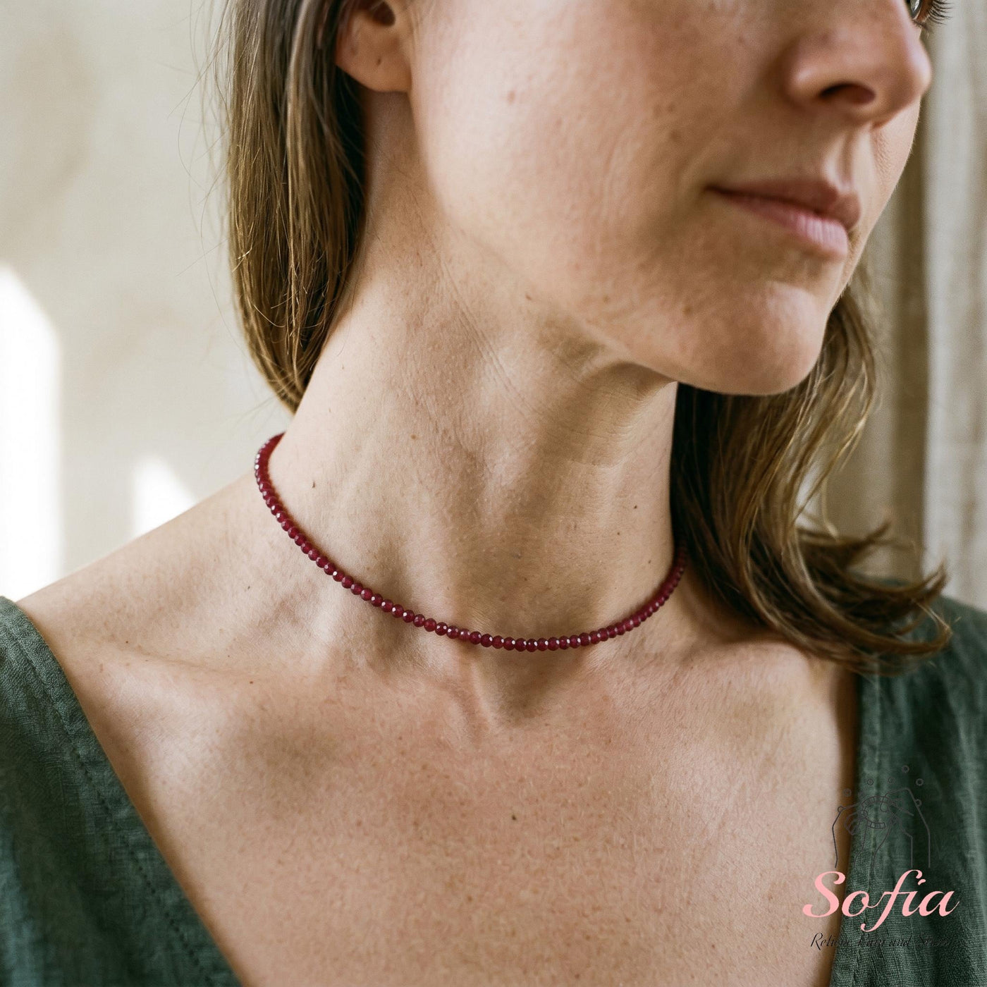 Ruby Choker | Minimalist Dainty Crystal Beaded Necklace