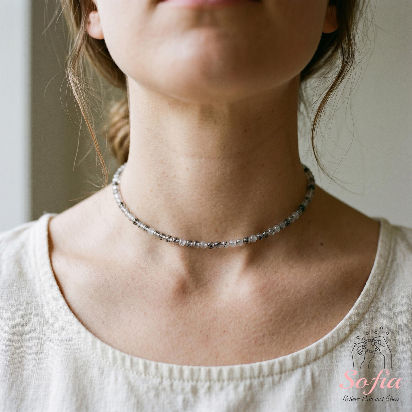 Tourmaline in Quartz Choker | Minimalist Dainty Crystal Beaded Necklace