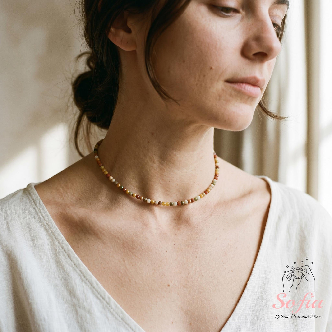Alashan Agate Choker | Minimalist Dainty Crystal Beaded Necklace