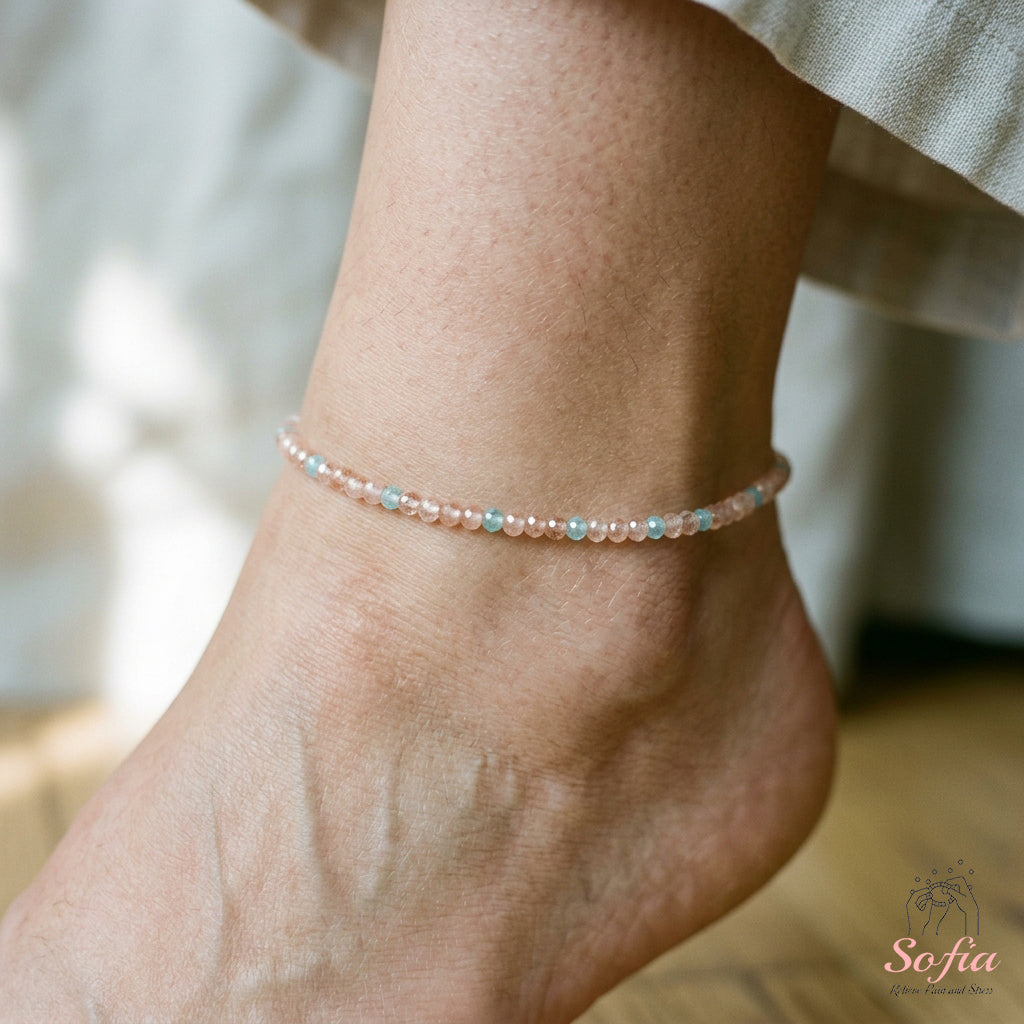 Rainbow Morganite Anklet | 3MM Faceted Beads | Dainty Summer Styling Accessories