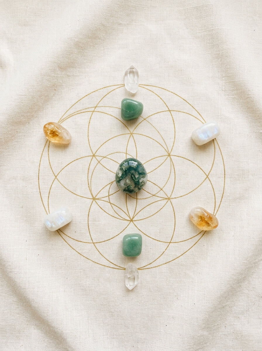Moss Agate crystal grid