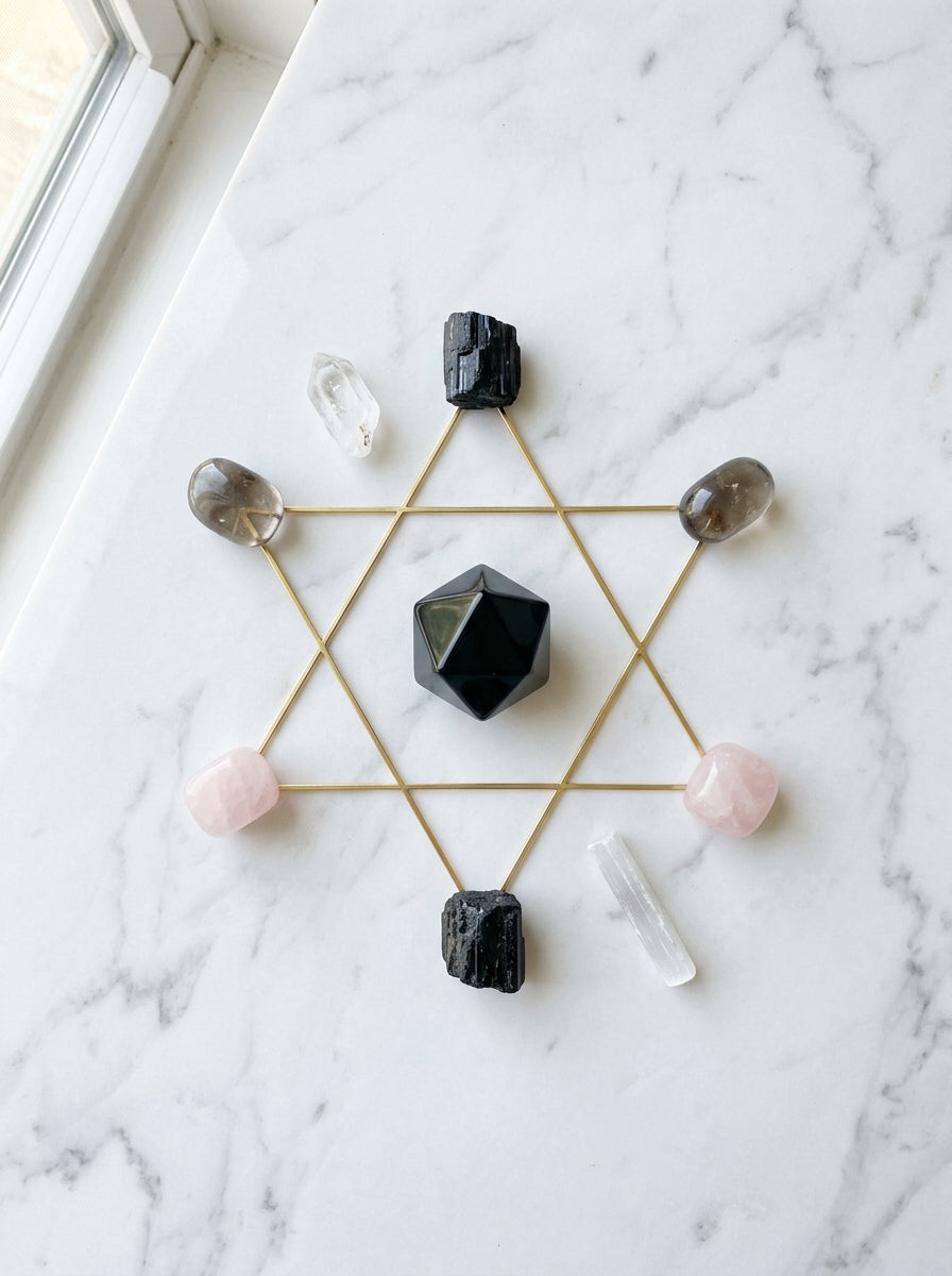 Obsidian crystal grid