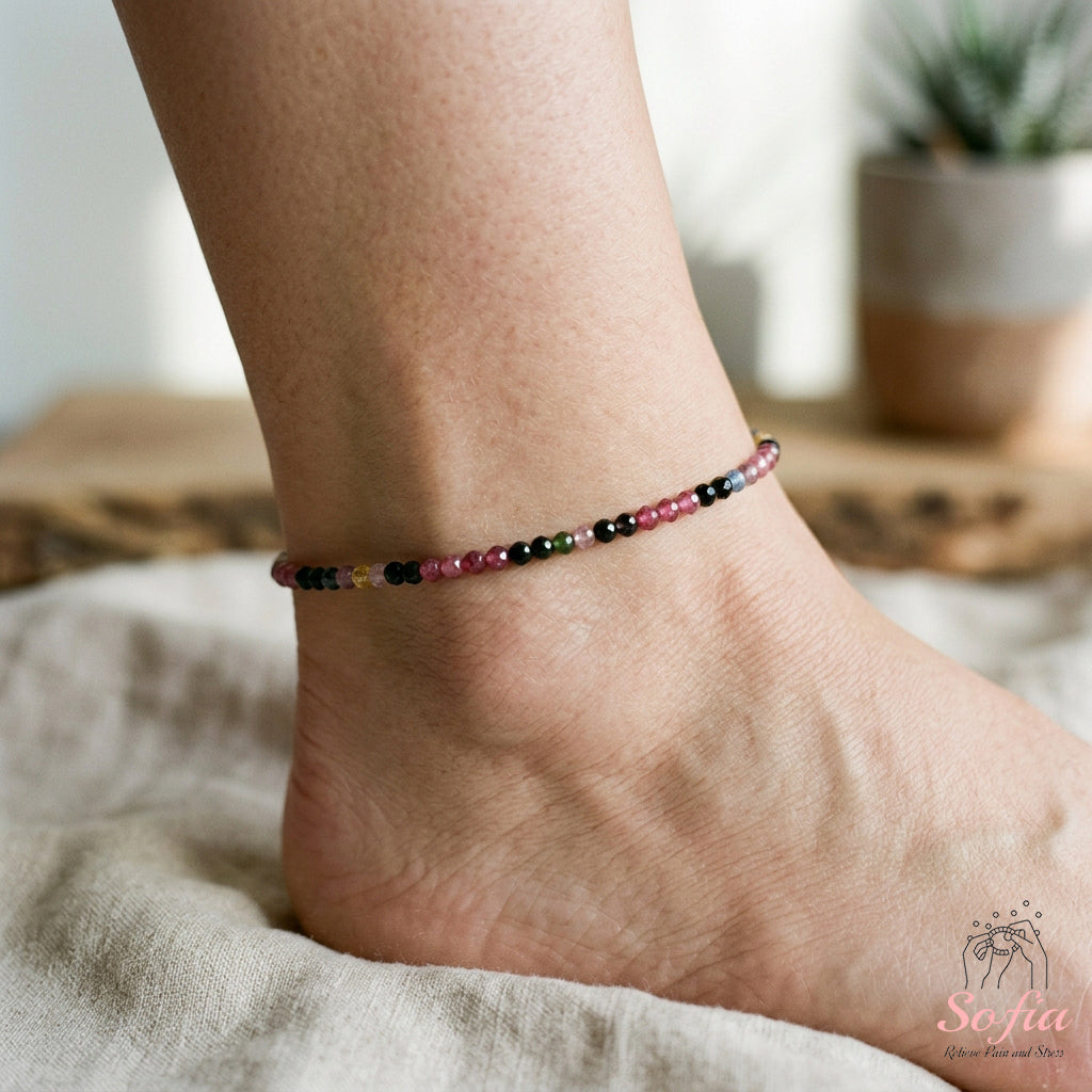 Rainbow Tourmaline Anklet | 3MM Faceted Beads | Dainty Summer Styling Accessories