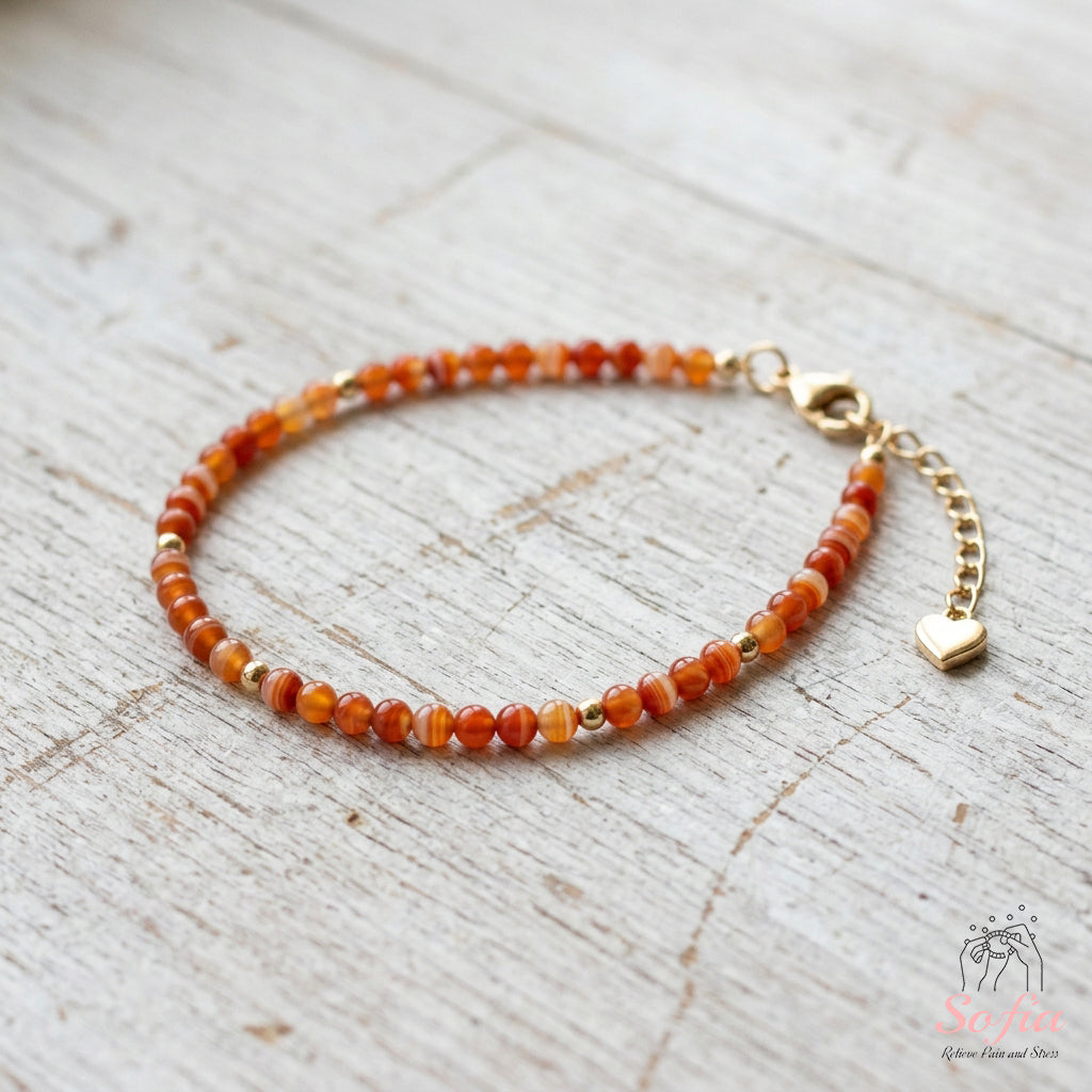 Rot gebändertes Achat Armband | Minimalistischer filigraner stapelbarer Schmuck