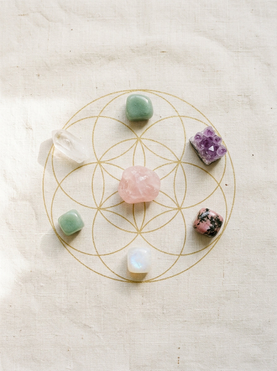 Rose Quartz crystal grid