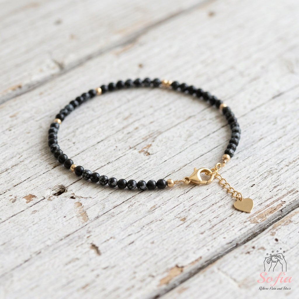 Snowflake Obsidian Bracelet | Minimalist Dainty Jewelry Stackable
