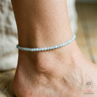 Aquamarine Anklet | 3MM Faceted Beads | Dainty Summer Styling Accessories