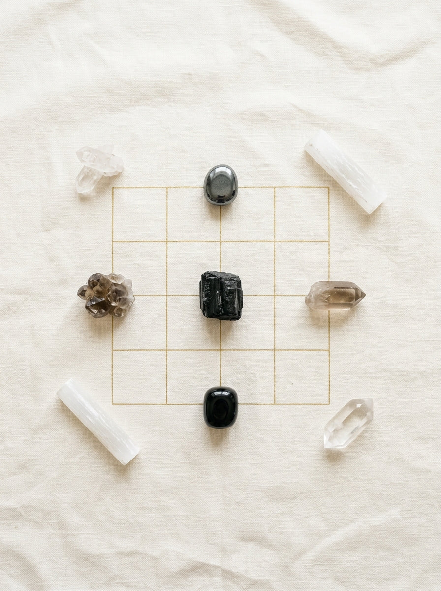 Tourmaline crystal grid