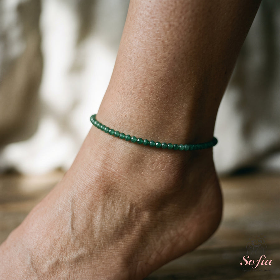 Emerald Anklet | 3MM Faceted Beads | Dainty Summer Styling Accessories