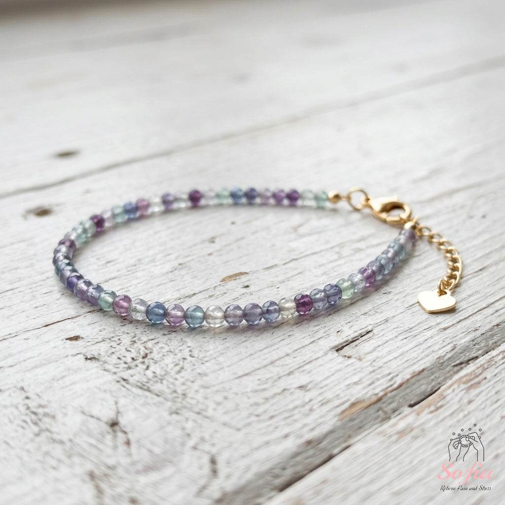 Rainbow Fluorite Bracelet | Minimalist Dainty Jewelry Stackable