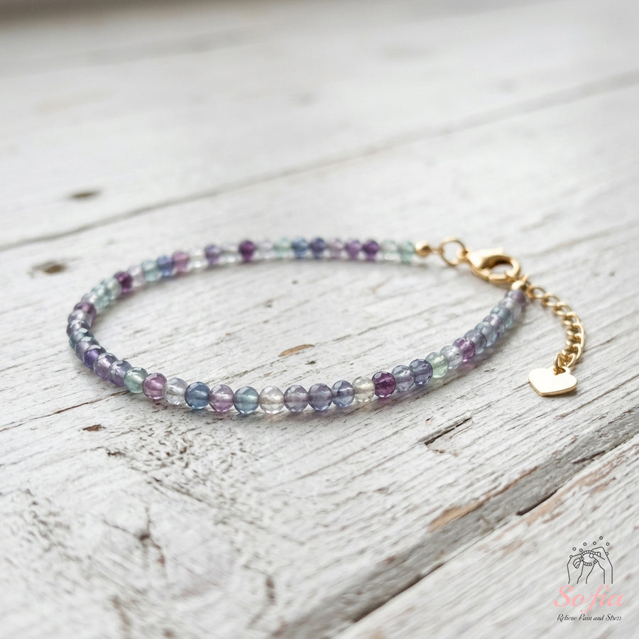 Rainbow Fluorite Bracelet | Minimalist Dainty Jewelry Stackable