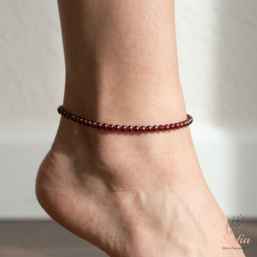Garnet Anklet | 3MM Faceted Beads | Dainty Crystal Jewelry
