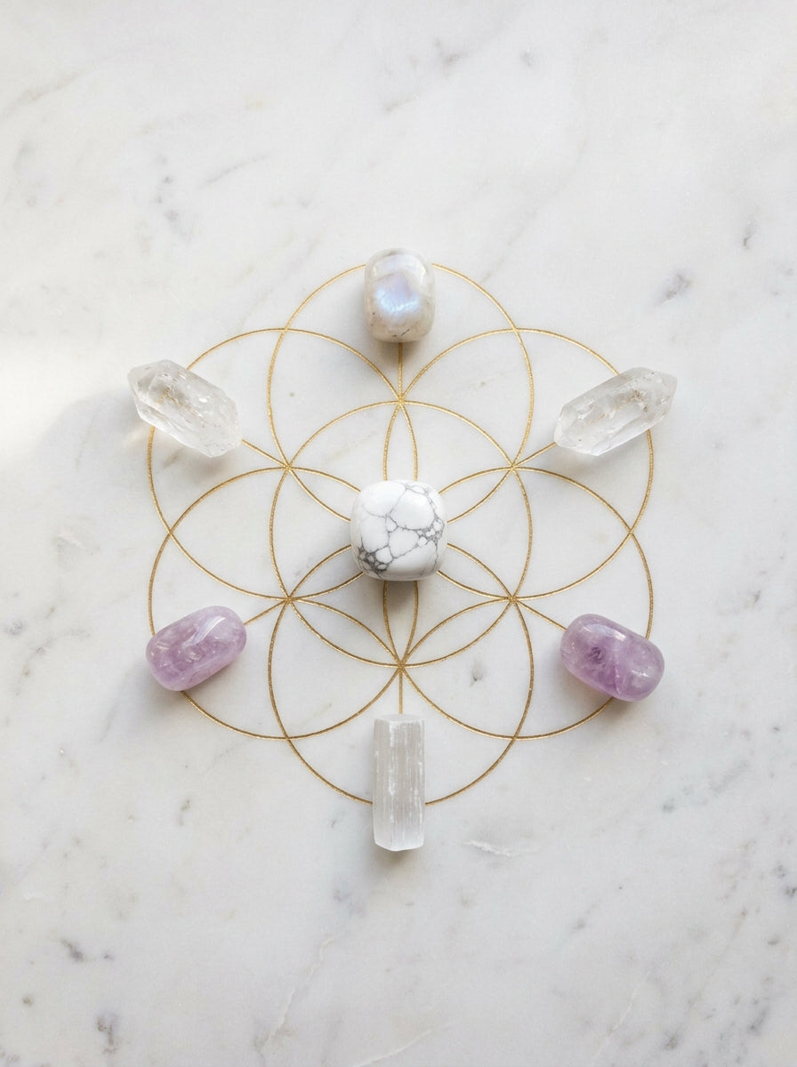 Howlite crystal grid