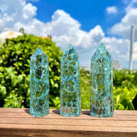 Blue Crackle Glass Tower | Crystal Stone Decor