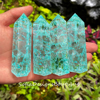 Blue Crackle Glass Tower | Crystal Stone Decor