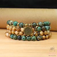 Picture Jasper & Turquoise Necklace | 108 Mala Beads Jewelry