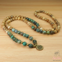 Picture Jasper & Turquoise Necklace | 108 Mala Beads Jewelry