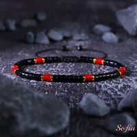 Red Black Onyx Bracelet | Layering Gemstone Heishi Beaded Bracelets