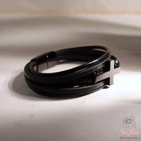 Kreuz Lederarmband | Magnetischer Schutzschmuck