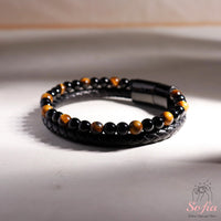 Crystal Beaded Leather Bracelet | Magnetic Protection Jewelry