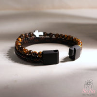 Crystal Leather Cross Bracelet | Magnetic Protection Jewelry