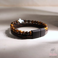 Crystal Leather Cross Bracelet | Magnetic Protection Jewelry