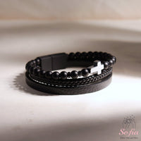 Crystal Leather Cross Bracelet | Magnetic Protection Jewelry