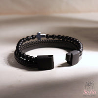 Crystal Leather Cross Bracelet | Magnetic Protection Jewelry