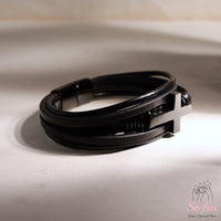 Kreuz Lederarmband | Magnetischer Schutzschmuck