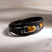 Tigers Eye Leather Bracelet | Protection Jewelry Magnetic