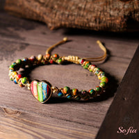 Floral Jasper Heart Bracelet | Layering Gemstone Jewelry