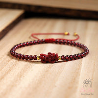 Garnet Bracelet Pixiu Charm | Delicate Layering Gemstone Jewelry