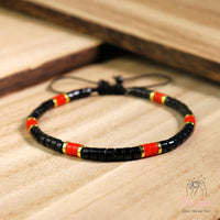 Red Black Onyx Bracelet | Layering Gemstone Heishi Beaded Bracelets
