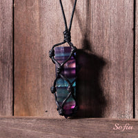 Rainbow Fluorite Necklace | Boho Crystal Pendant Jewelry