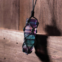Rainbow Fluorite Necklace | Boho Crystal Pendant Jewelry