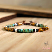 Tigers Eye & Turquoise Bracelet | Layering Gemstone Heishi Beaded Bracelets