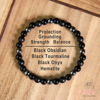 Triple Protection Bracelet | Obsidian & Onyx Crystal Jewelry